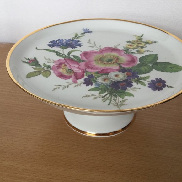 Gloria Fine Porcelain Bavaria Handwork Bayreuth footed candy cake dish pedestal - Picture 2 of 5